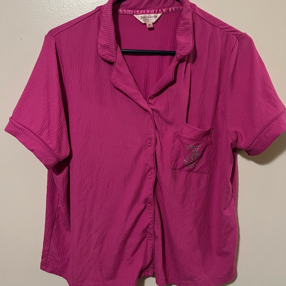 Juicy Couture Women's Pink Ribbed Pajama Set with Crystal Logo XL Sleepwear